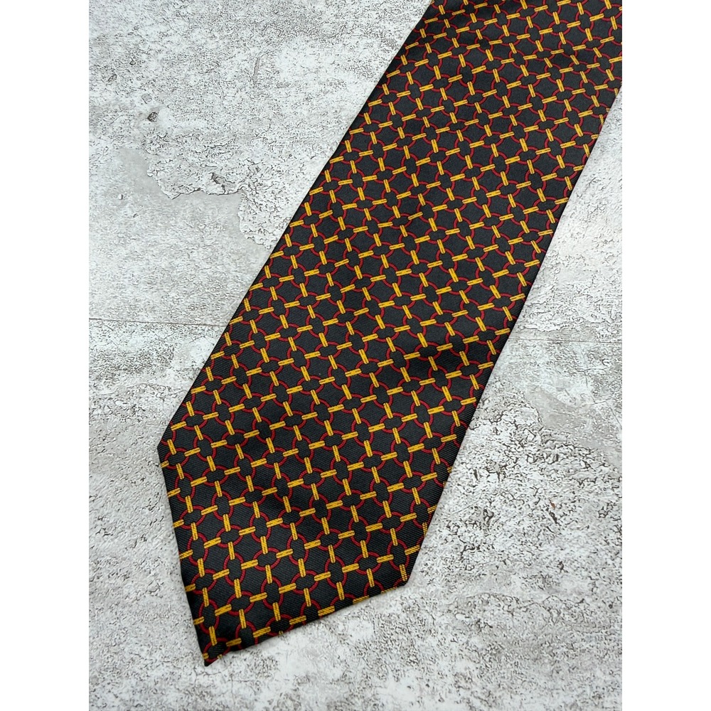 Christian Dior Tie Men 4"‎ Black Geometric Chain Link Silk Vintage